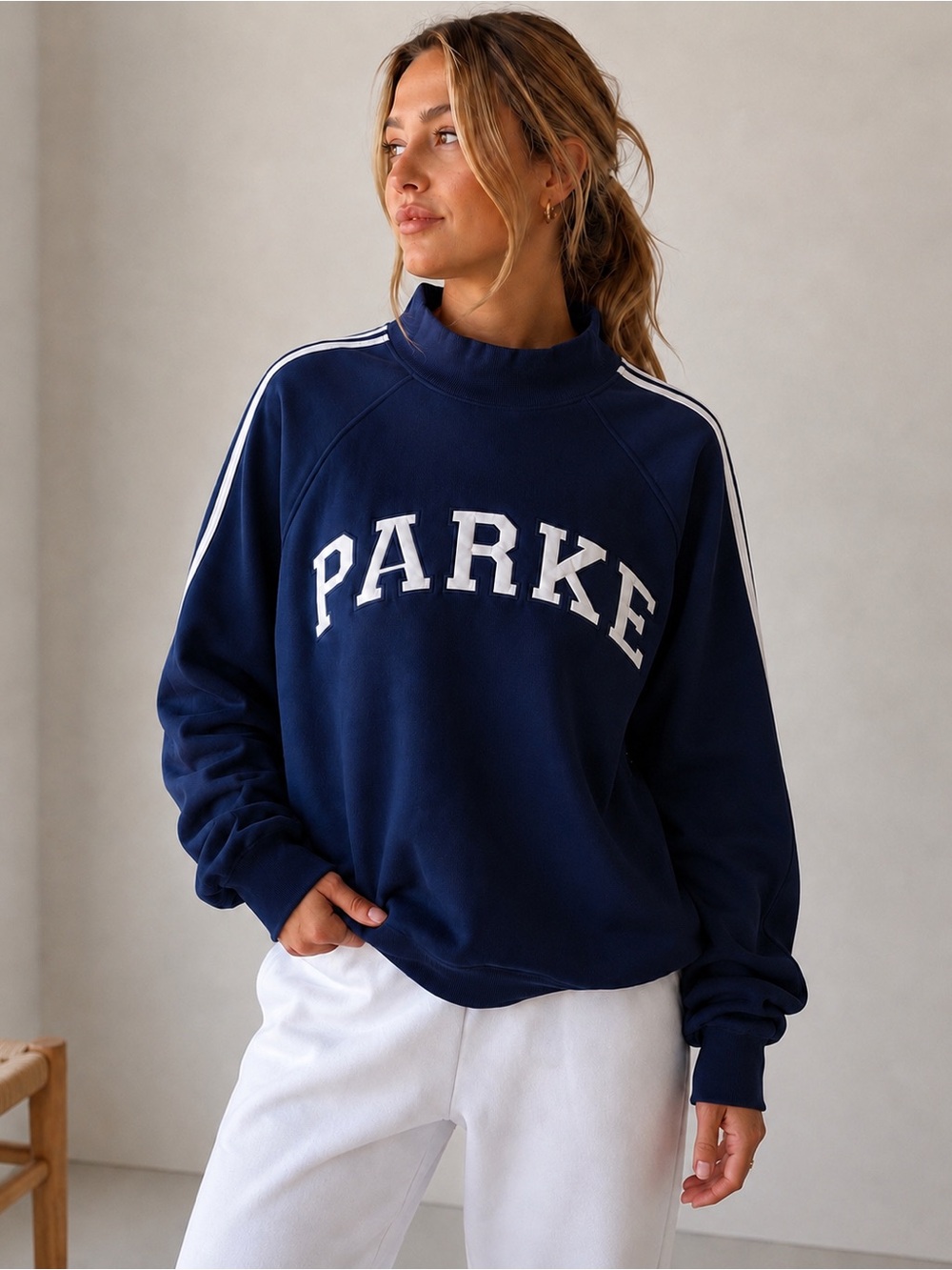 PARKE Sport Stripe Mock Neck Sweatshirt Shadow L/XL NWT